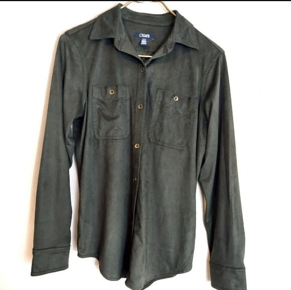 Chaps Tops - CHAPS Classic Olive Green Faux Suede Shirt S